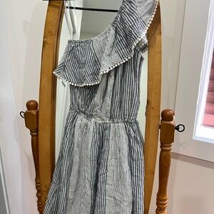 American Eagle Outfitters One Shoulder Striped Dress - Blue / white